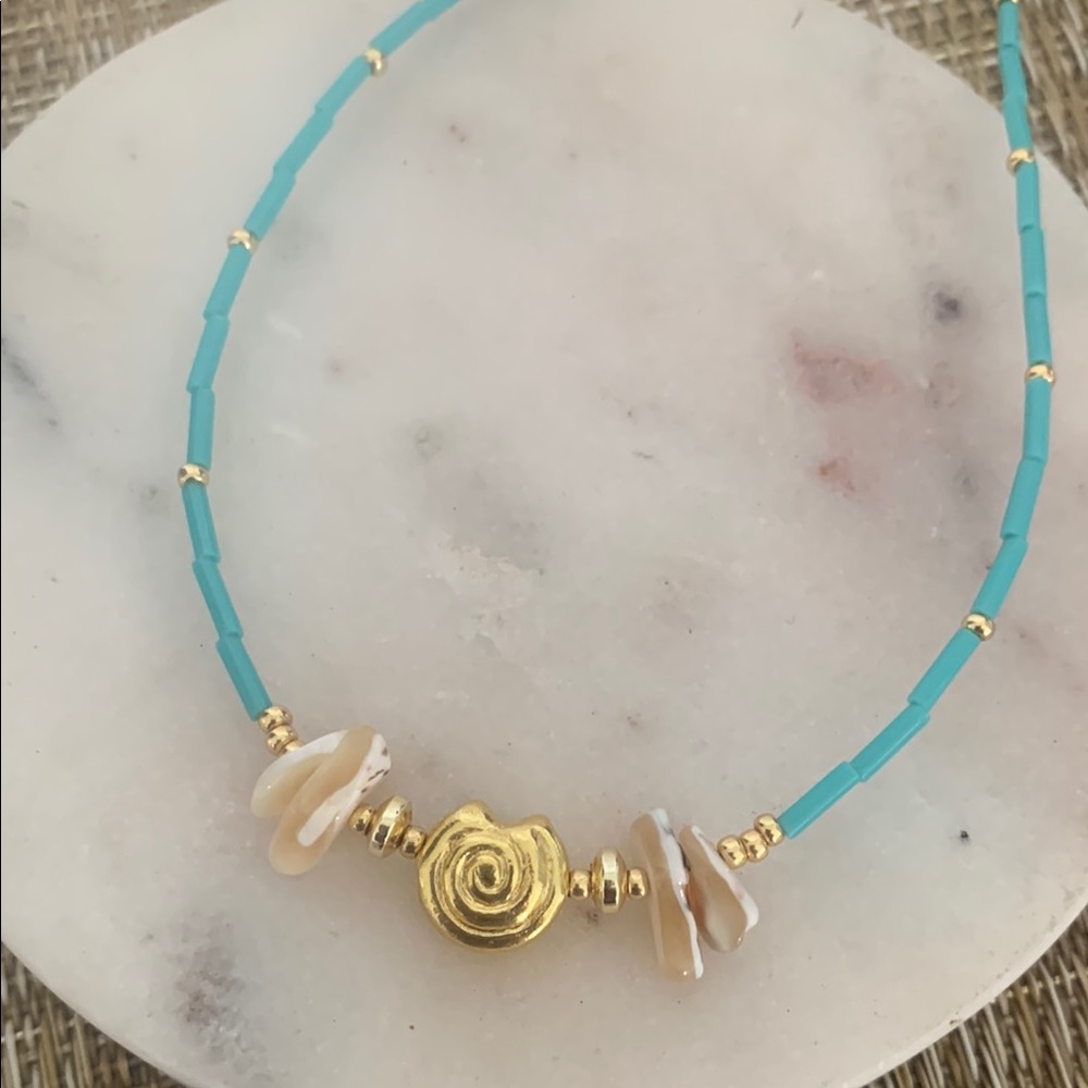 Gold and Turquoise Beaded Necklace